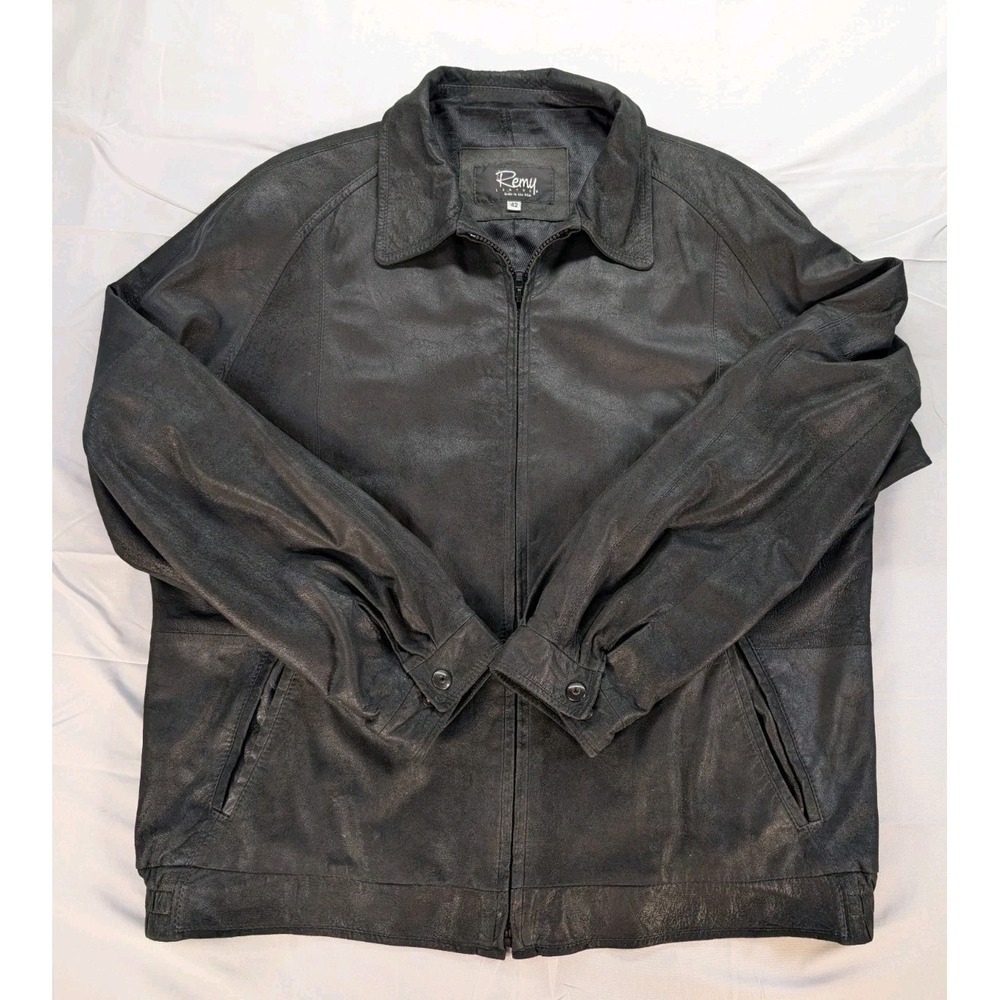 Remy Leather Mens 42 Black Genuine Leather Jacket Made in USA Full Zip